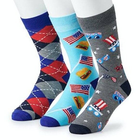 Men's 3-Pack Americana/Patterned Novelty Crew Socks - Hamburger NWT  Retails $18 - Picture 1 of 4